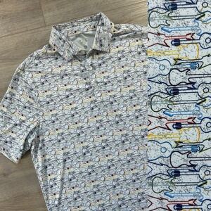 1764 Golf Polo Shirt Guitar Print Mens M Multi Stretch Jersey Active Sport Music